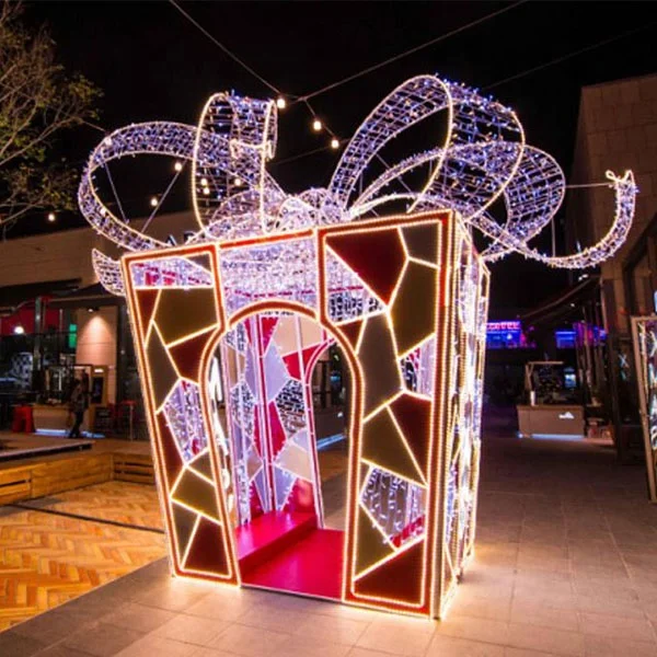 Outdoor Christmas Holiday Landscape Lighting Large LED Christmas Gift Box for Shopping Mall Street Park Holiday Decoration