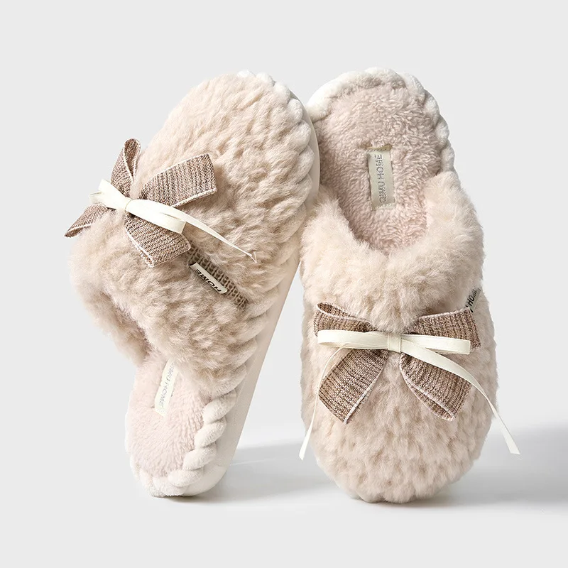 Fairy Style Plush Slippers For Autumn And Winter New Indoor Anti Slip High-End Butterfly Cotton Slippers Wholesale