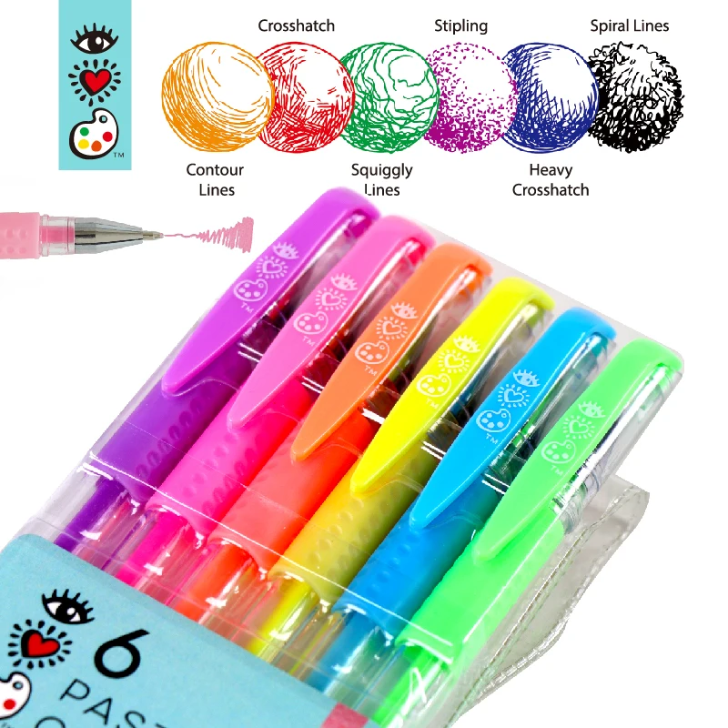 6 Packs 0.8mm Medium Line Art Milky Pastel Children Gel Pens