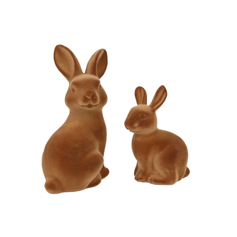 Modern Brown Plastic Plush Rabbit Cute Sitting Rabbit Ornaments for Easter Home Decorations