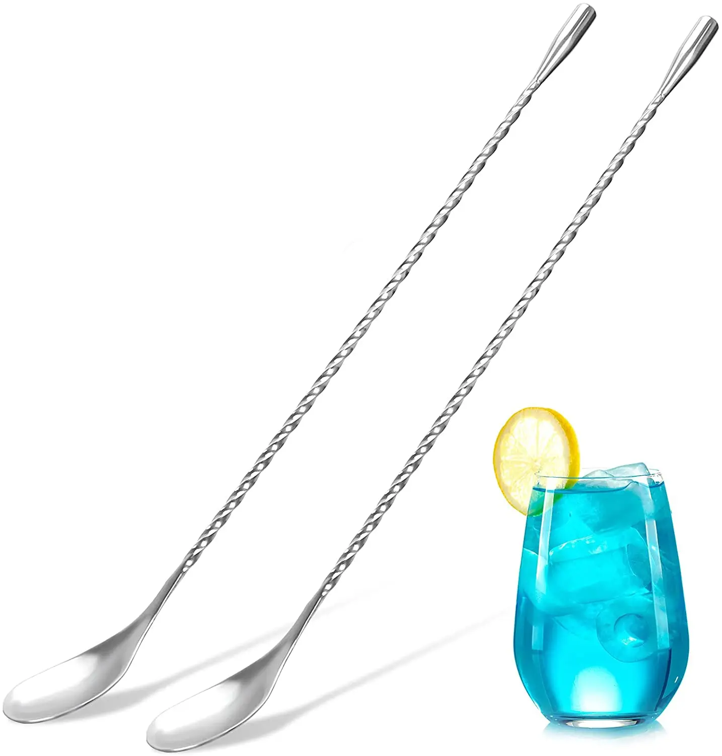 Spiral Pattern Tea Coffee Bar Stirring Spoon with Long Handle Stainless Steel Bartender Mixing Spoon Cocktail Stirrers