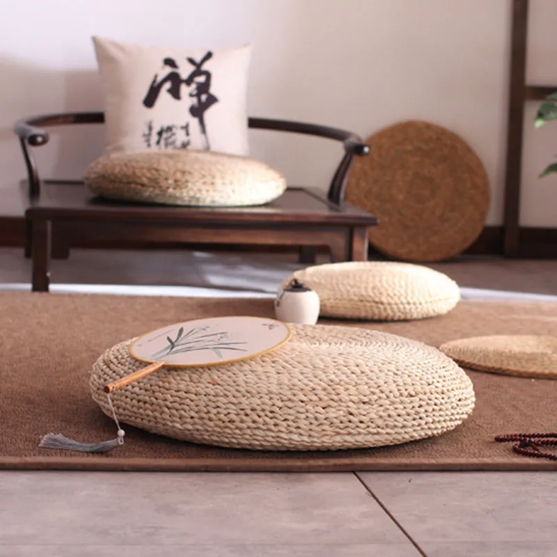 
Handmade Straw Futon Tatami Floor Yoga Meditation Cushion Japanese Custom Organic Cotton Corn Husk Making Cover 