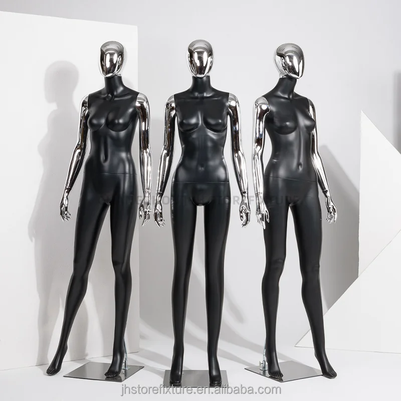 Silver head silver arm model props female clothing fashion display model girl garment dummy display stand