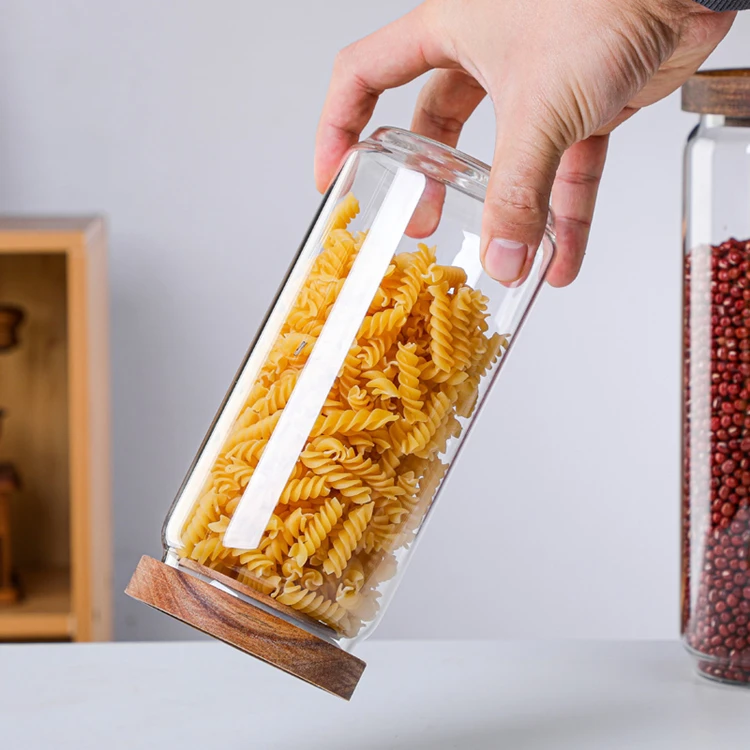 wholesale preserve food containers cylinder high borosilicate heat resistant glass spice storage jar with bamboo lid