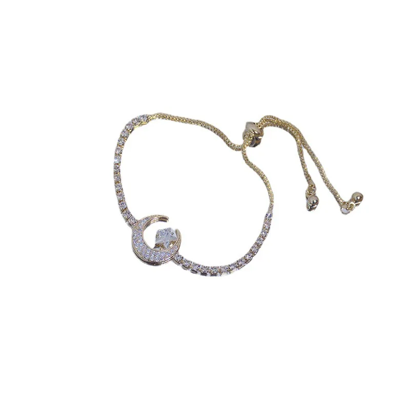 2021 New Arrival Delicate Zircon Adjustable Bling Cubic Moon Star Charm Bracelet Jewelry Women For Party