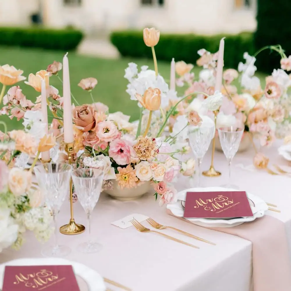 Paper Cocktail Napkins with Gold design Formal Dinner, Anniversary, Wedding Napkins for Tables, Guestrooms, Restrooms(5 x 5 in