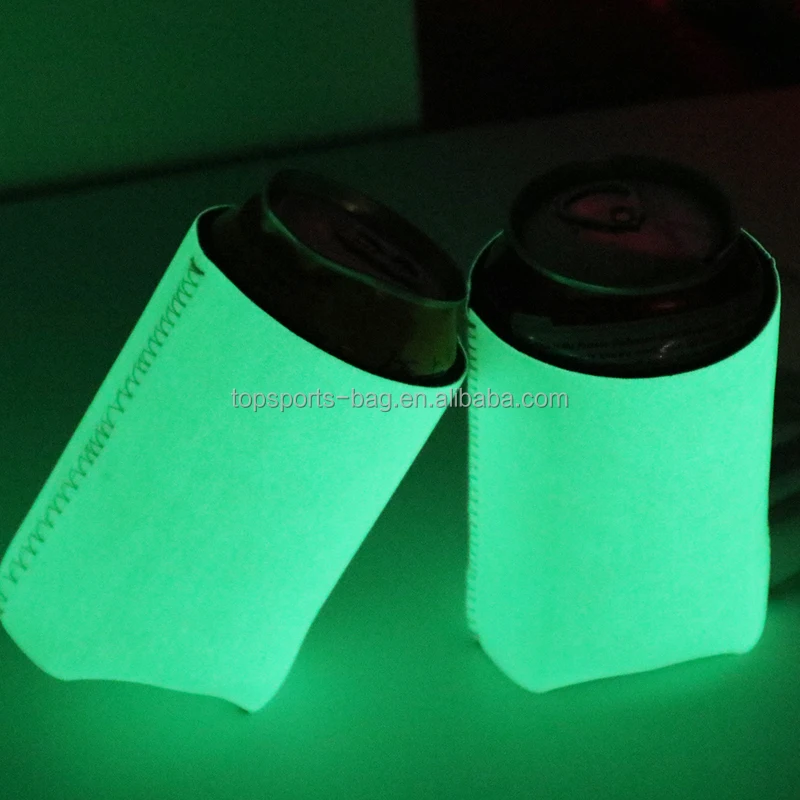 Plain Color Neoprene Luminous PU Leather Can Holder 12oz Glow in Dark Faux Leather Beer Beverage Can Coolie Sleeve