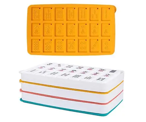 Direct Factory Wholesales Chinese style 21 grids Creative Mahjong Design Plastic Ice Cube Tray DIY ice cream Ice Mould with lid