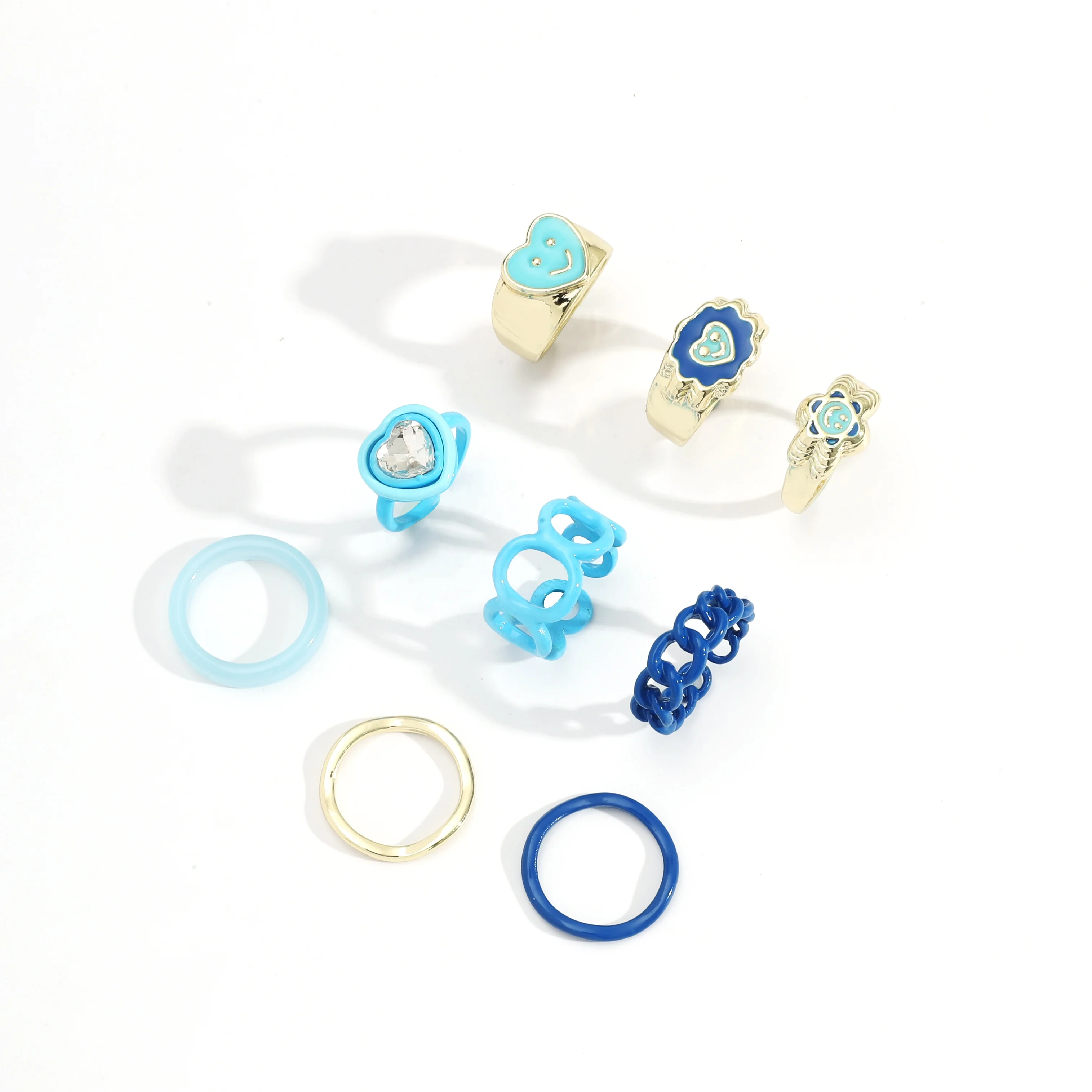 Cool blue resin ring non fading niche geometric ring love smile alloy index finger ring set