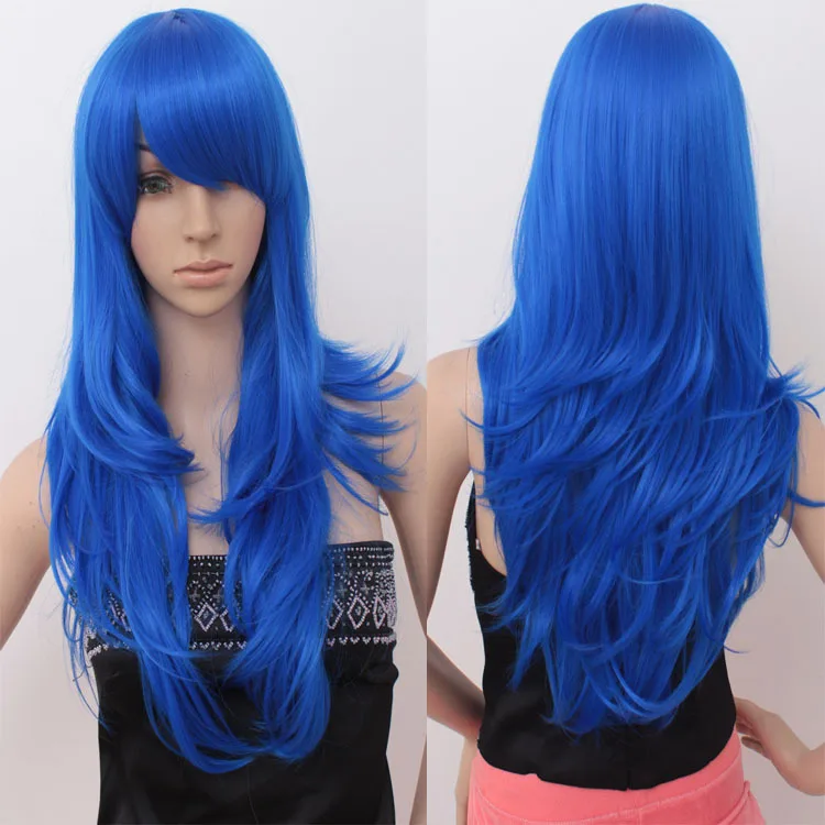 Guangzhou Costume Long Wavy Synthetic Cheap Price Blue The Lolita Anime Wig Cosplay