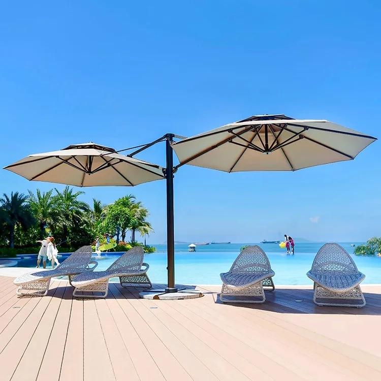 2 Top Tent Big Size Outdoor Roman Umbrella Aluminum Alloy Sun Umbrella Garden Villa Hotel Hawaiian Beach Double Headed Umbrella