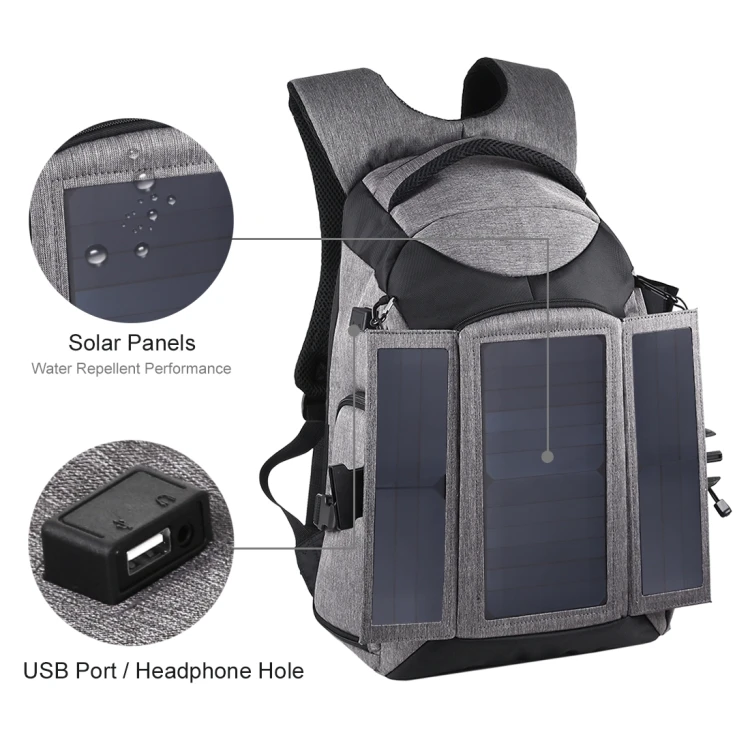  Wholesale OEM PULUZ 3-Fold 14W Solar Power Outdoor Portable Dual Shoulders Backpack Camera Bag with USB Port & Earphone