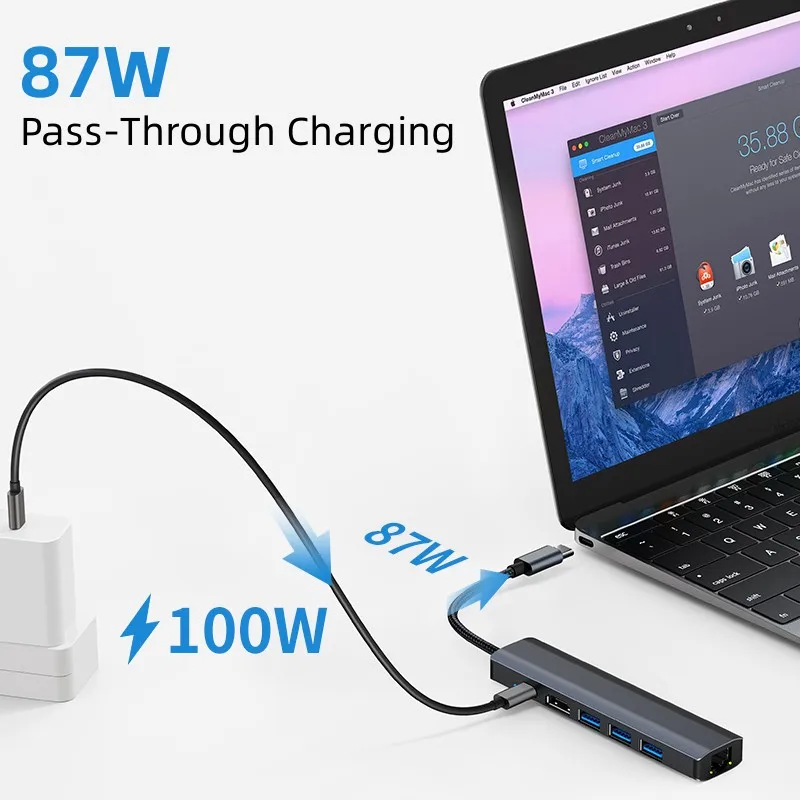 Лидер продаж тип C к концентратору с HDTV USB 3 0 PD60W гигабитный адаптер Ethernet 6 в 1