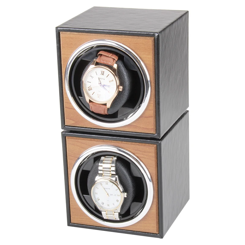 3-Speed Adjustable Household Use New Black Leather Cherry Veneer Single Watch Shaker Automatic Box