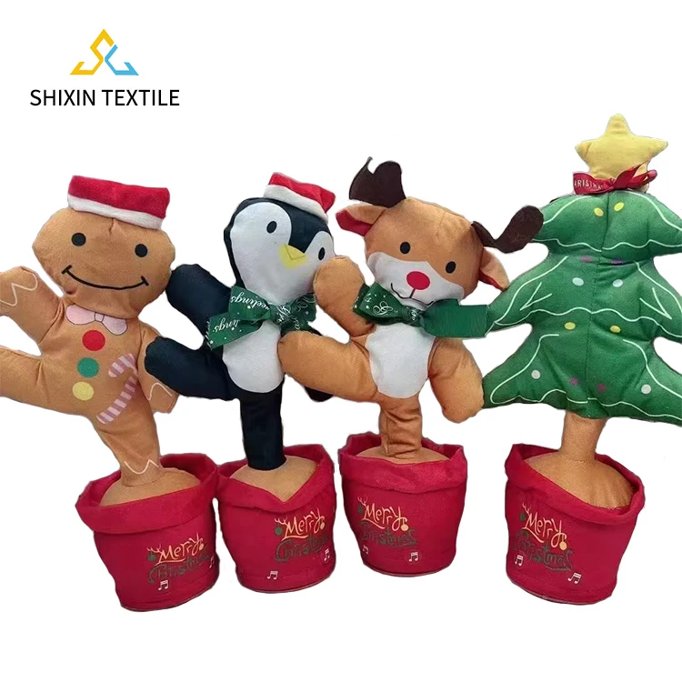 Interactive Light Up Musical Stuffed Animal Cute Soft Cartoon Big Eyes Christmas Electric Movement Plush Toy For Baby