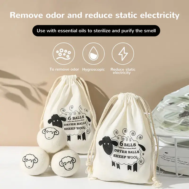 Hot Sale Home Reusable 6 Pack Wool Dryer Balls Natural Fabric Laundry Washing Balls for Drying Clothes Faster