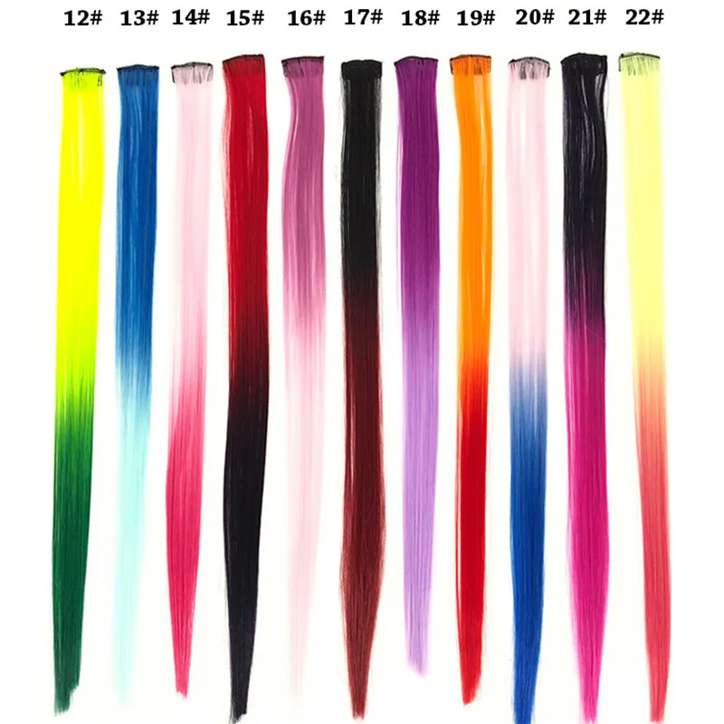 33colors Straight Rainbow Clip Gradient Hair 20inch Synthetic Colorful Hair Extensions Ombre Hairpiece For Girls
