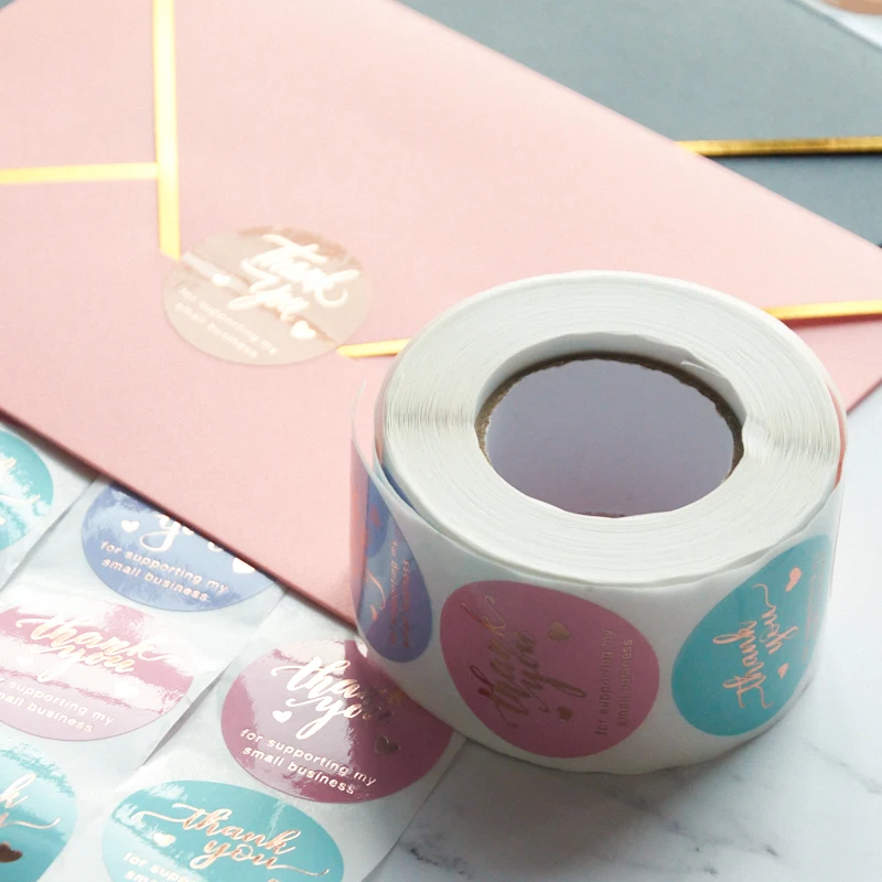 wholesale promotional self adhesive thank you stickers paper circle roll packaging labels