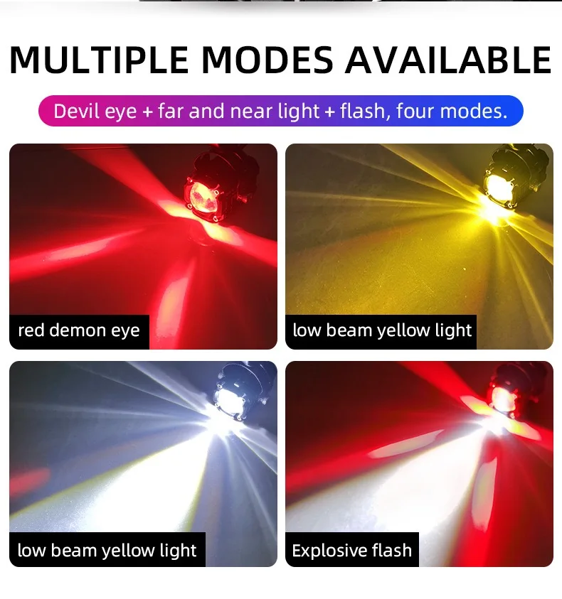 Universal Motorcycle LED Headlight Projector Lens Dual Color ATV Scooter Driving Light Motor Spotlight LED