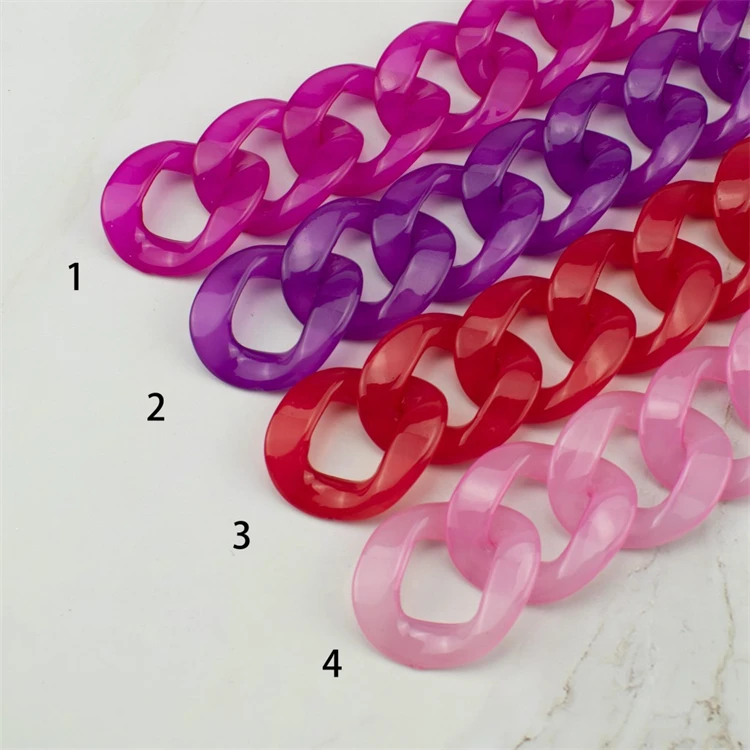 Wholesale Summer Candy Plastic Accessories DIY glossy shiny Acrylic Chain Links for bag strap handle ,35*35mm Twist Link chain