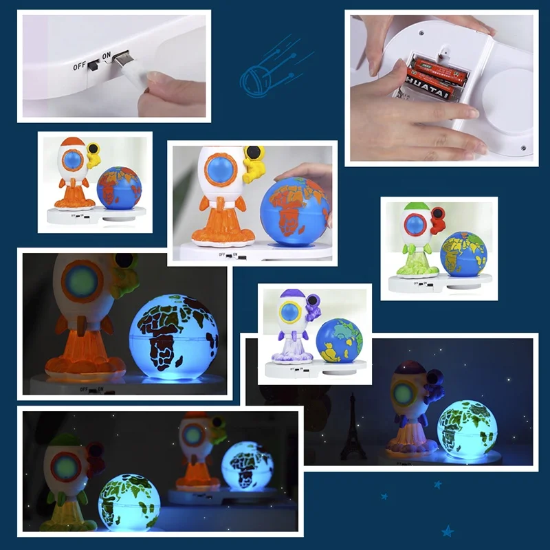 STEM Diy Painting Drawing Wireless Induction Globe Space Rocket Lamp Toy For Kids