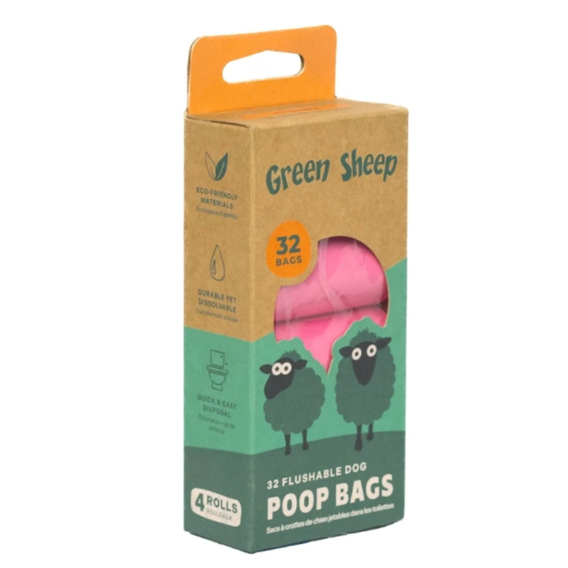 Green Sheep Hot Selling Biodegradable Dog Pink Poop Plastic Bag Eco Friendly Easy to Open for Dogs Flushable