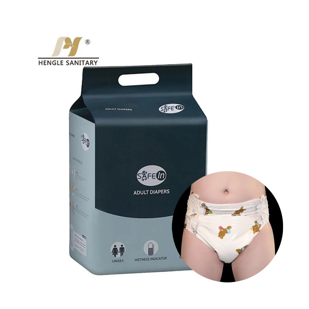 Wholesale customized disposable elderly incontinence diapers cartoon printed super thick adult diapers
