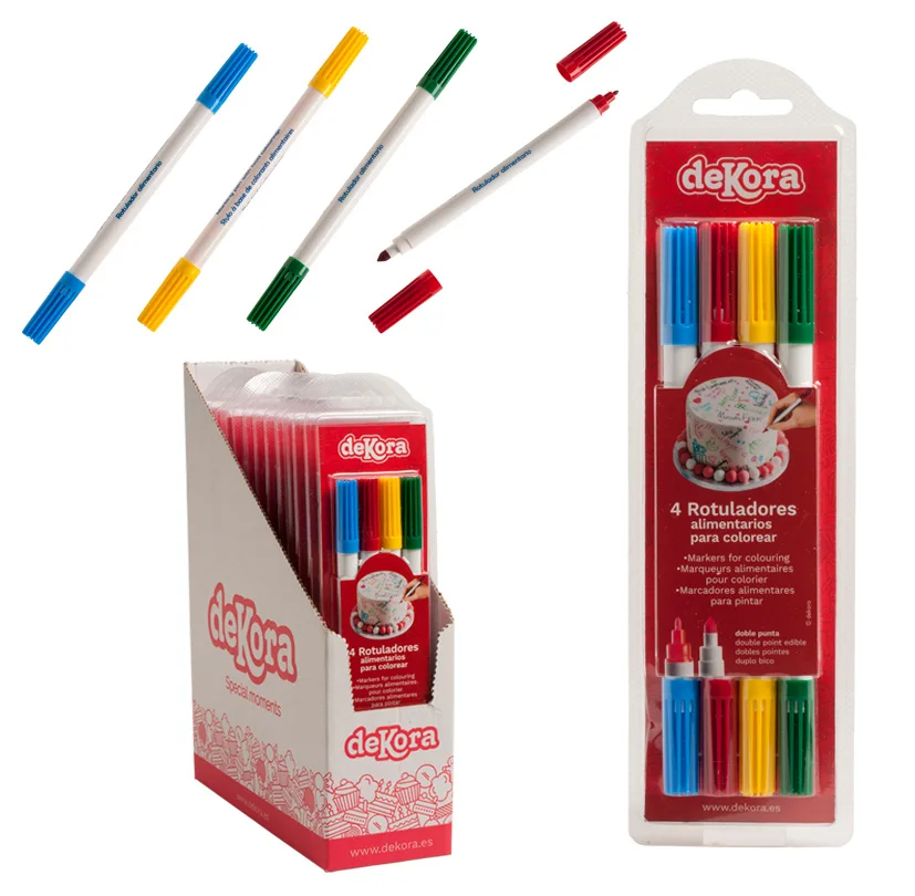 Dekora Brand Multi-Color Food Coloring Pen Display 12 Blisters 4 Edible Ink Markers 4 Colours For Cake Decorations