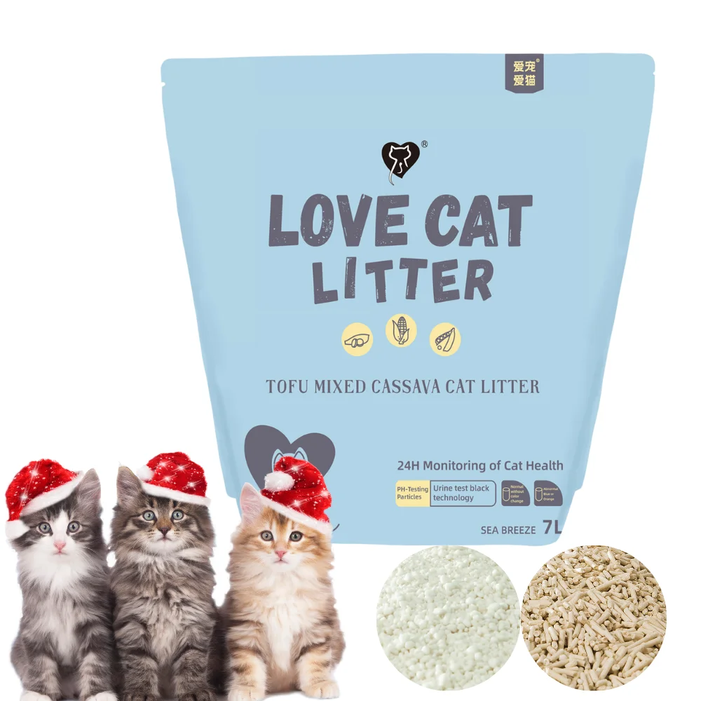 Lovecat 2.4KG Sea Breeze Natural Water Absorption Clumping Cat Sand Tofu Mix With Cassava Kitty Sand
