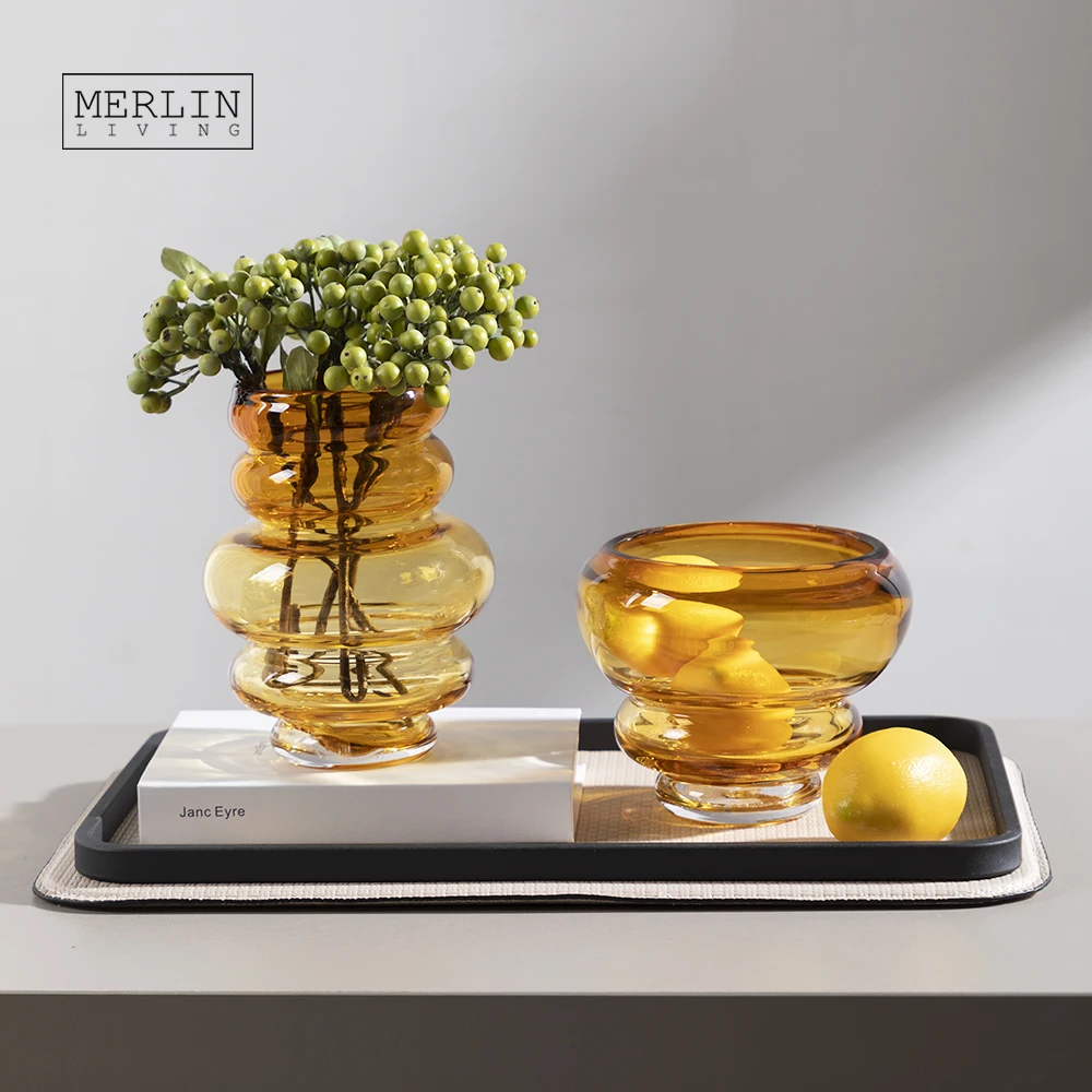 Merlin Living Modern Color Stitching Glass Vase Jar Medium Jar Glass Decoration Can Hold Fruit For Glass Flower Vase