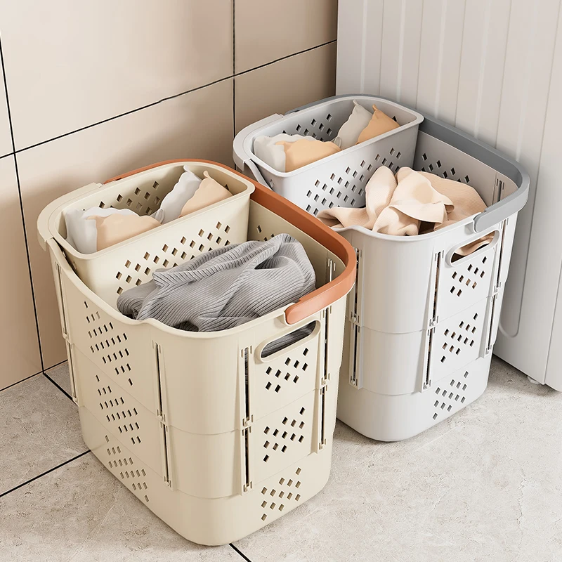 Home Supplies Portable Plastic Foldable Laundry Hamper Folding Collapsible Clothing Baskets with Handles Underwear Compartment
