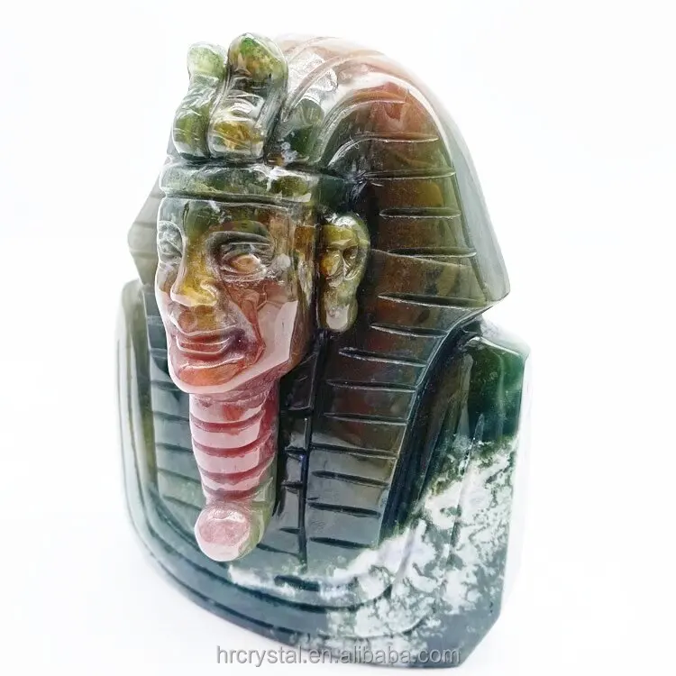 Folk crystal crafts Indian agate stone crystal buddha and pharaoh figurines carving for sale