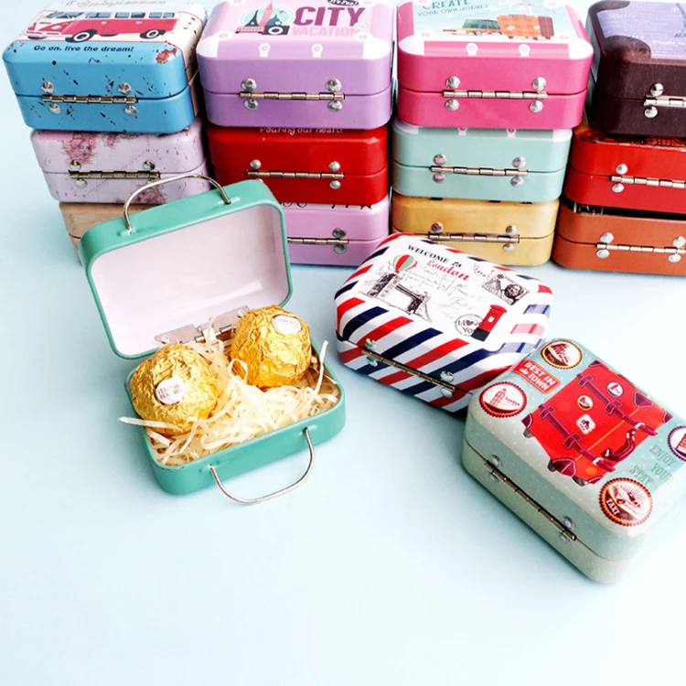 Custom Mini Traveling Shape Tin Box With Handle For Christmas Gift