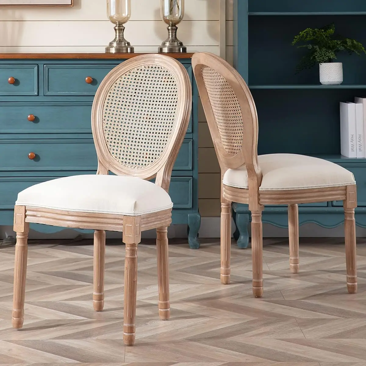 Hot Sales Upholstered Fabric French Dining Chair with Rubber Legs Louis round back rattan chair
