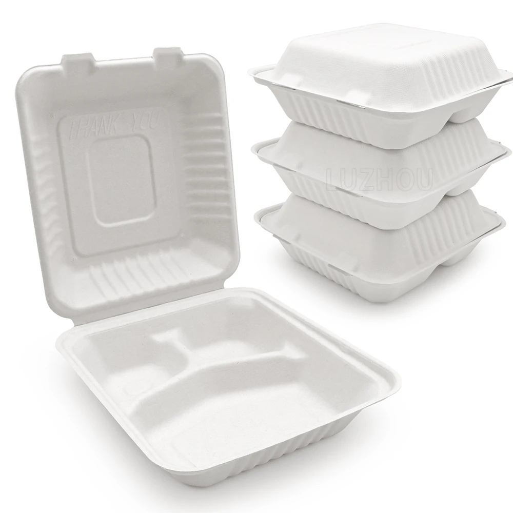 1300ml 9 Inch 3-Comp 100% Biodegradable & Compostable bagasse degradable to go take away food packaging lunch boxes
