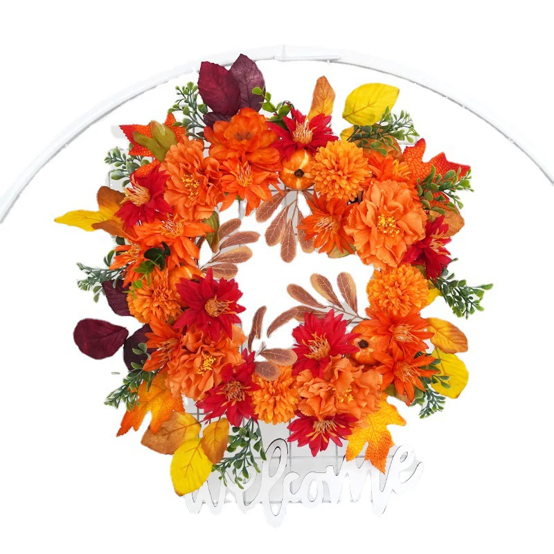 Artificial Wreath Maple Leaf Front Door Garland Rattan Material Party Supplies