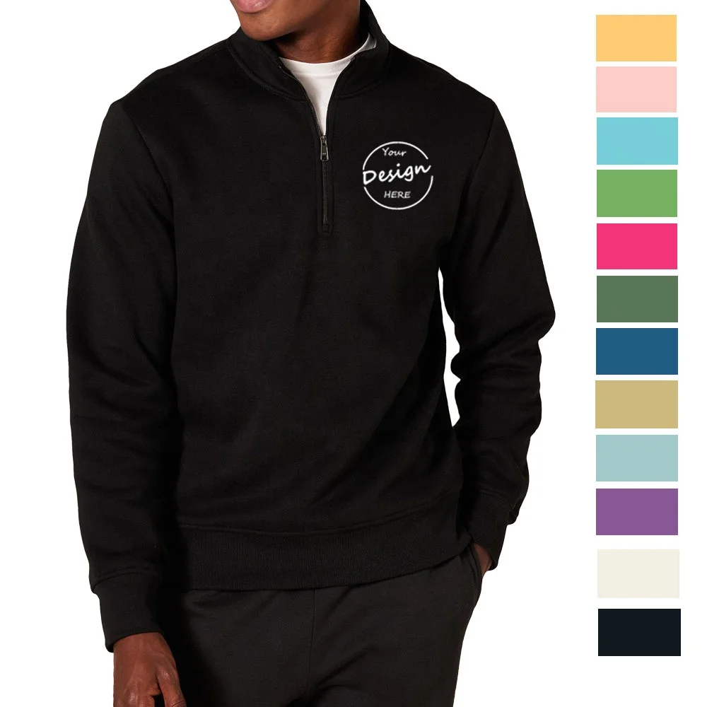 Wholesale Custom Hoodie Puff Print Half Zip Sweatshirts Golf Mens Fleece Shirt 1/4 Quarter Zip  Pullover With Stand-up Collar