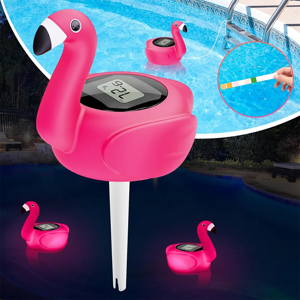 Factory Price Pool Spa Waterproof Digital Flamingo Bath Thermometer Hot tub Solar LED Animal Floating Thermometer