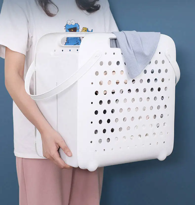 Collapsible Laundry Storage Basket with Handles Wall Hanging Foldable Dirty Clothes Plastic Injection Clothing Organizer