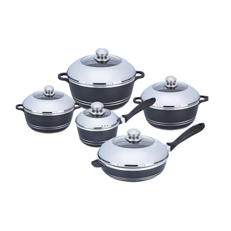 Convenient and easy to clean household aluminum casserole soup pot steel pot cooker set 10 pieces
