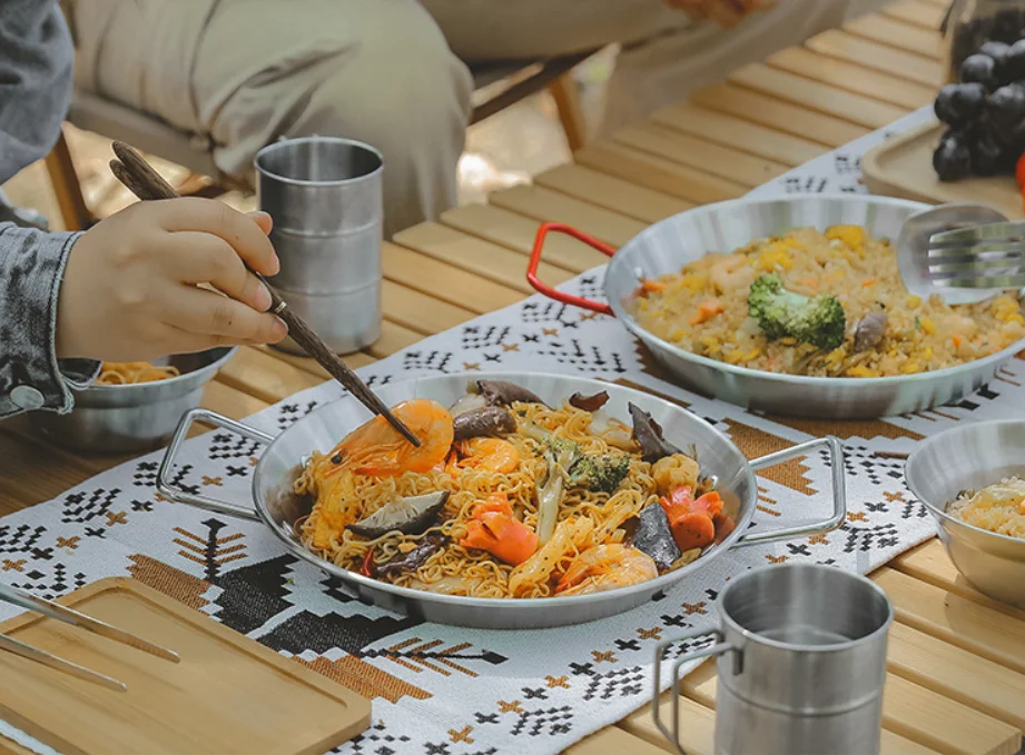 Outdoor stainless steel seafood crayfish skillet salad pans Non Stick paella pan