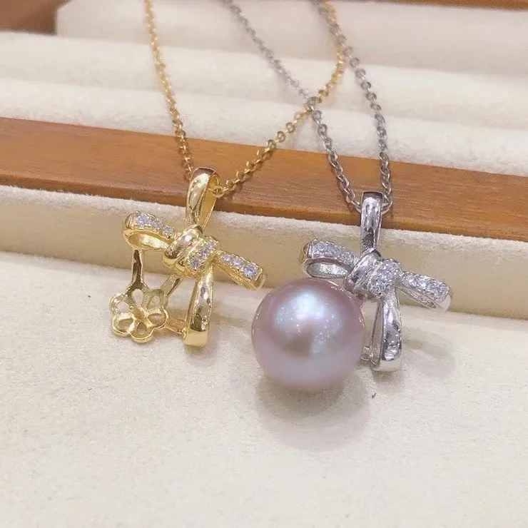 925P 10-11mm Real Natural Freshwater pearl necklace with 925 sterling silver with Gold Plated pendant necklace