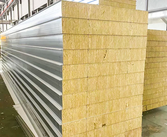 steel building roofing and wall insulation fireproof prefabricated composite rock wool insulation panel