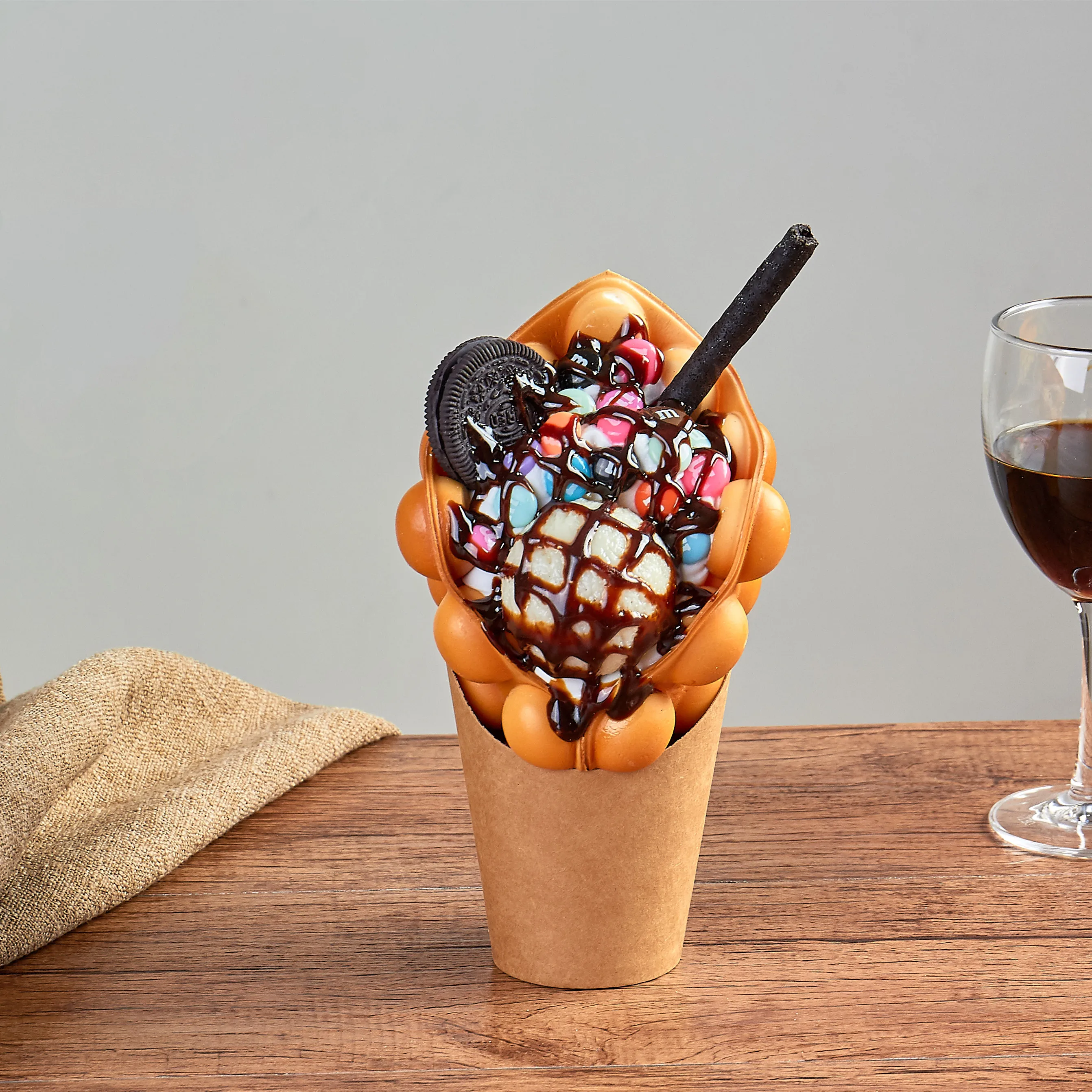 Simulation Eggettes Puff Ice Cream Hongkong Egg Waffle Bubble Waffles Sample Window Display Fake Food Props Model