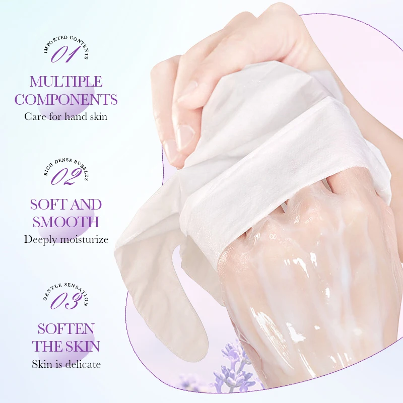 Lavender Whitening Moisturizing Organic Nourishing Hand Mask Gloves Private Label Hand Sheet Mask Custom Wholesale Natural