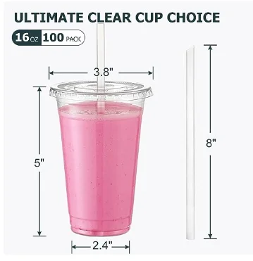 AOZITA [100 Sets] 16 oz Clear Plastic Cups With Lids and Straws, Disposable Cups With Lids for Iced Coffee, Smoothie, Milkshake