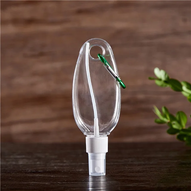 hot sale 30ml 50ml PETG plastic portable key chain spray bottle with hook for sanitizer