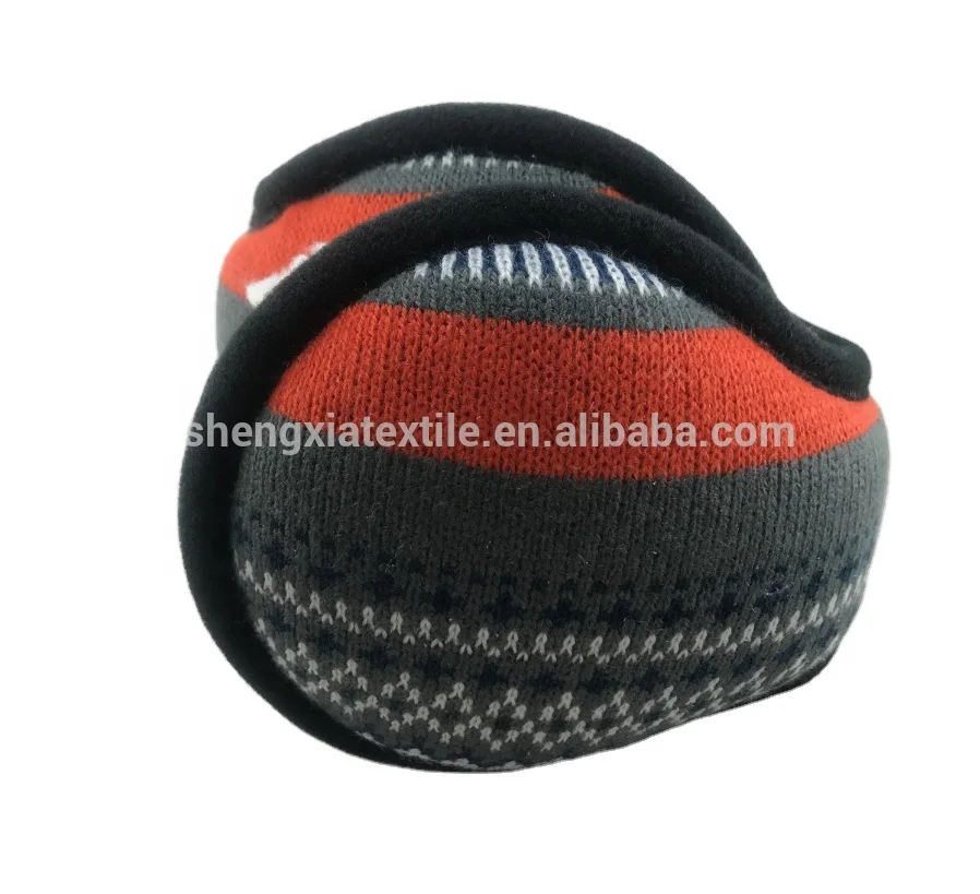New fashion jacquard adjustable band earmuff winter warm cozy acrylic stripe knitted earmuffs