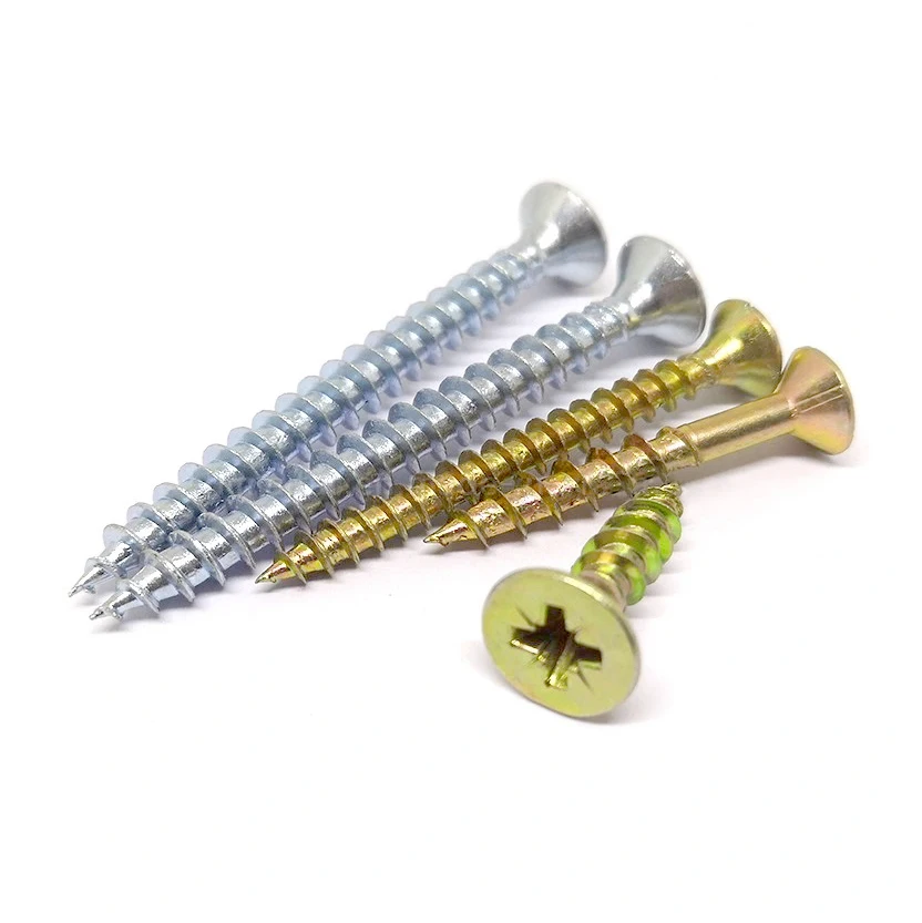hot selling flat double head screws fasteners wooden countersunk yellow zinc plated chipboard screw