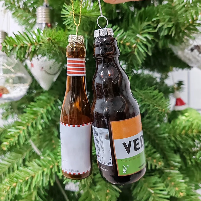 Custom hangings product Hand Blown DIY glass wine bottle Christmas ornaments For Christmas Tree Decoration